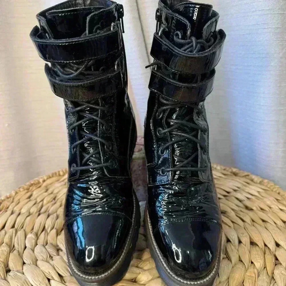 Shellys London Tyra Combat, Moto Boots Patent Leather Black Size 38 - Picture 8 of 10